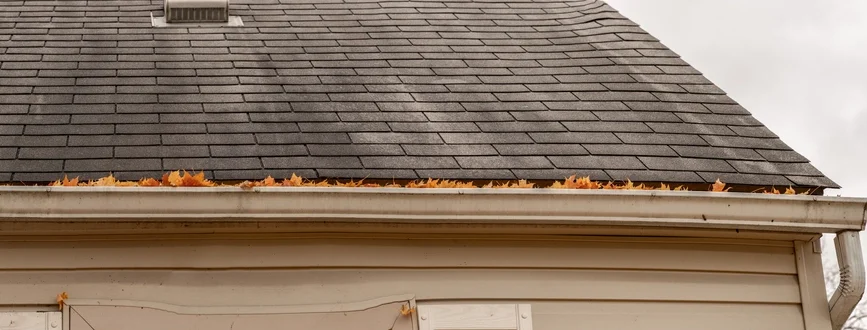 old asphalt roof with black streaks