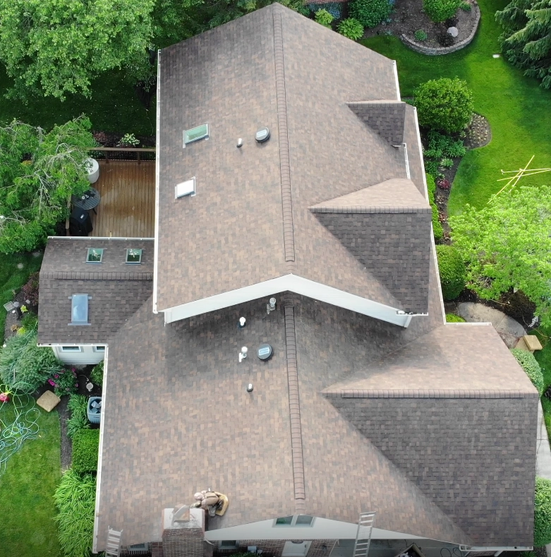 drone view of roof work in bloomington indiana